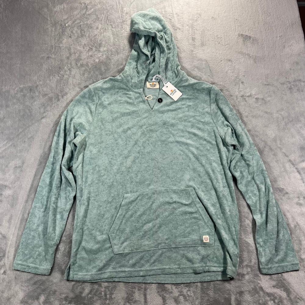 Marine Layer Terry Out Baja Hoodie Mens Large Slate Blue Green NWT Beach Coastal